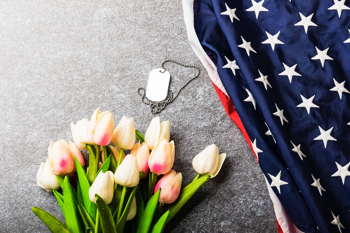 America United States flag and tulip flower