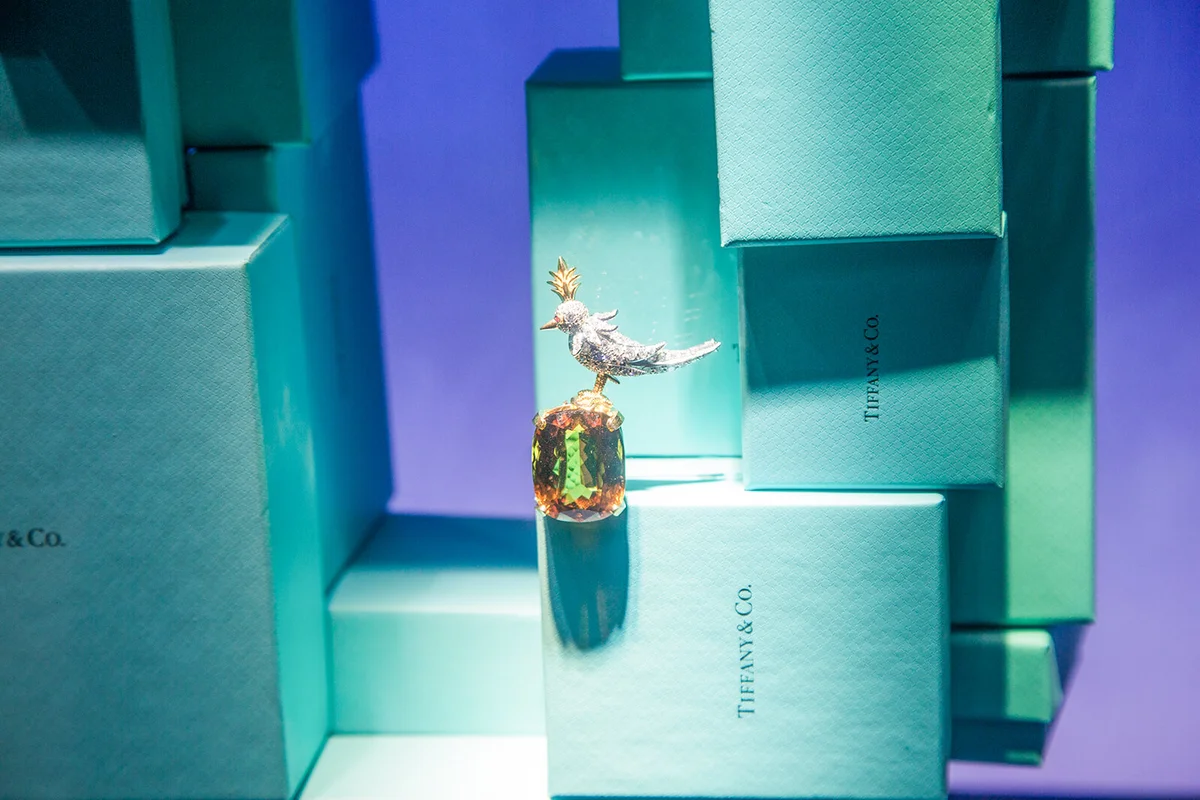 Tiffany's jewelry and iconic blue gift boxes on display at the store | Getty Editorial Use