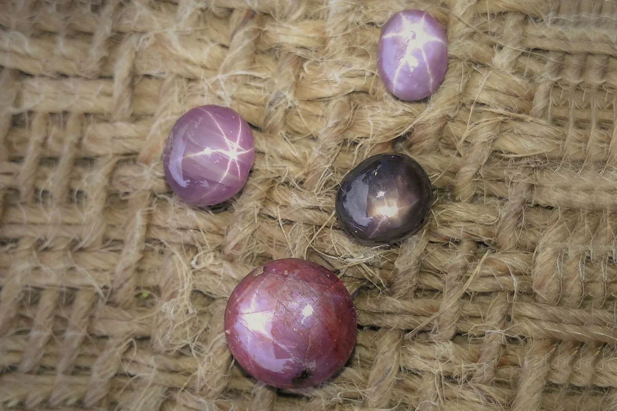precious gemstones kept on a jute cloth