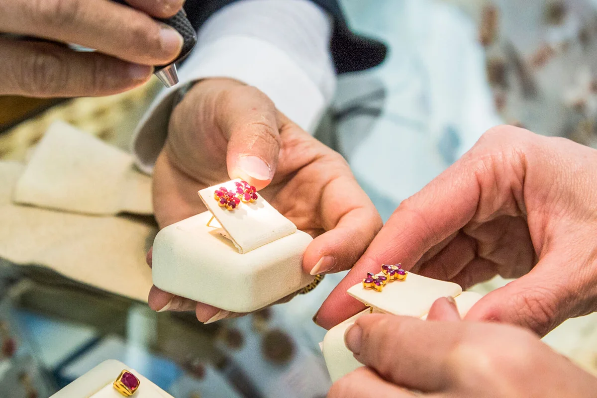 Jewelry shop with ruby earrings