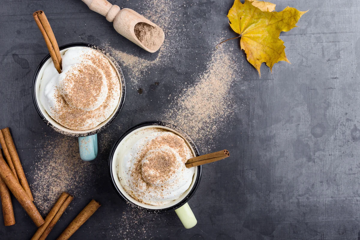 Eggnog spice latte with whipped cream