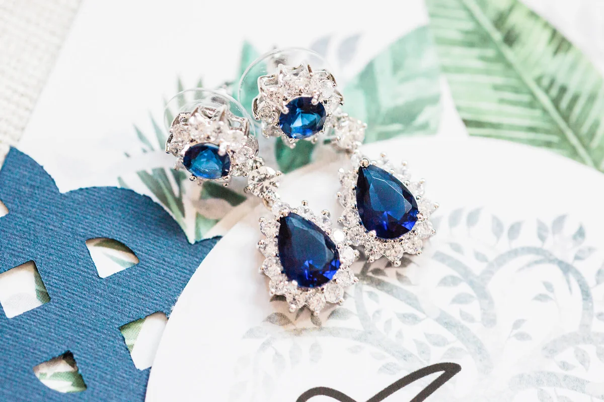 Sapphire and Diamond Earrings on Stationary