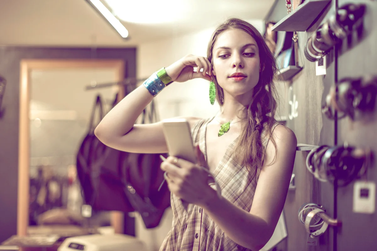Young woman advertising jewelry