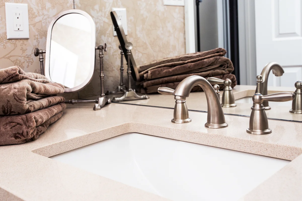 Luxury bathroom interior with granite countertop