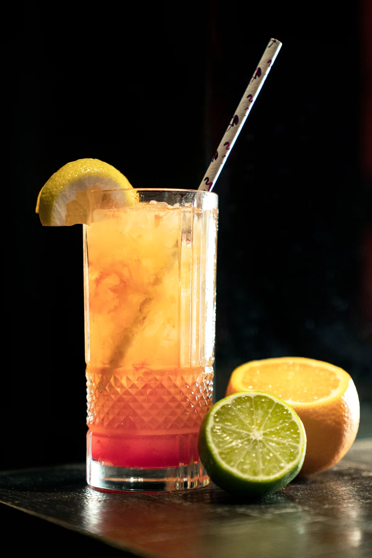 Cocktail glass, orange, lime and lemon