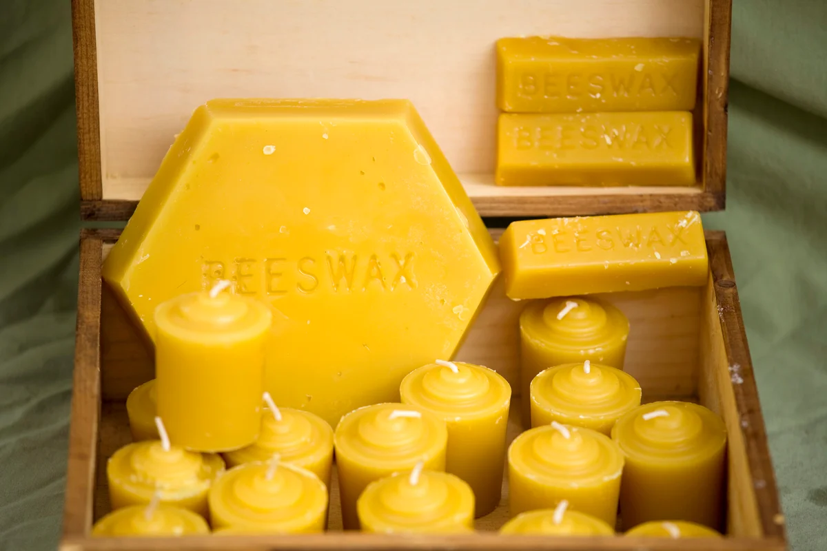Beeswax and candles in a box
