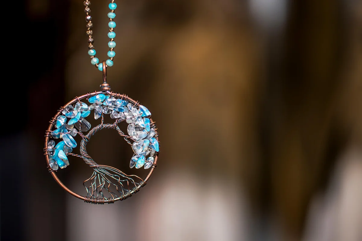 Copper Pendant necklace with Aquamarine Stones