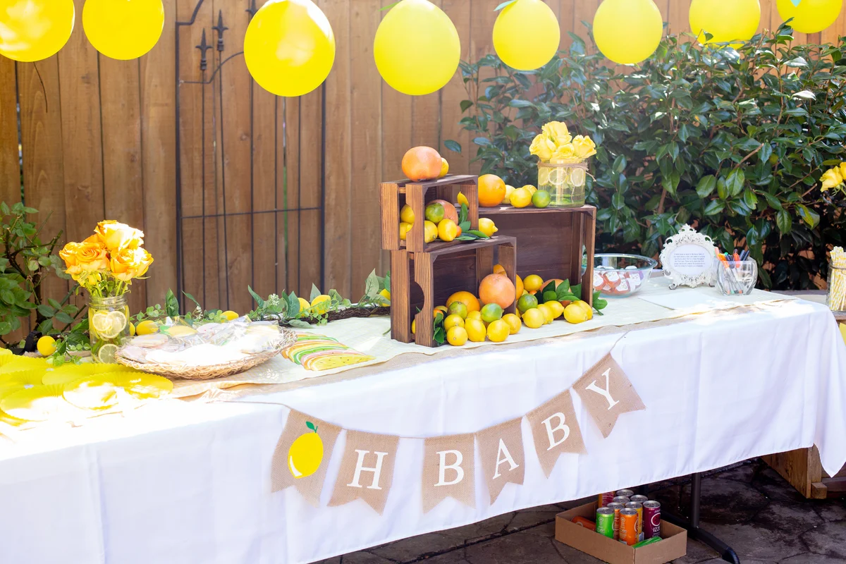 Party decorations at a citrus themed baby party