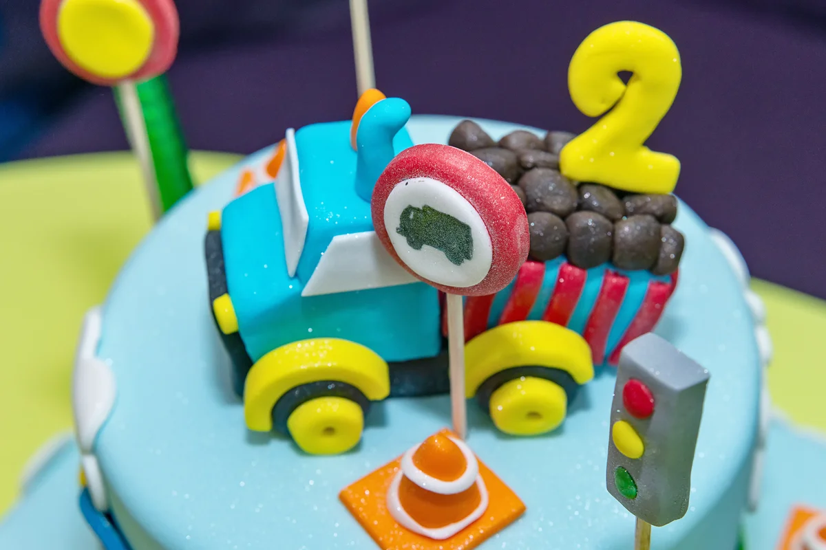 Kids cake decorated with Construction machinery