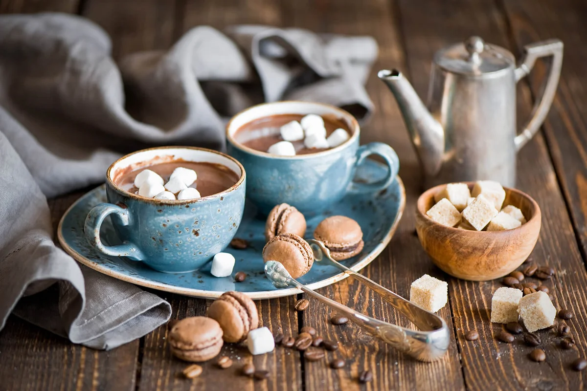 Hot chocolate and macarons