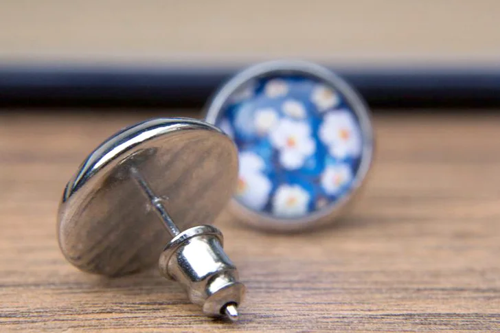Blue Floral Earrings Studs