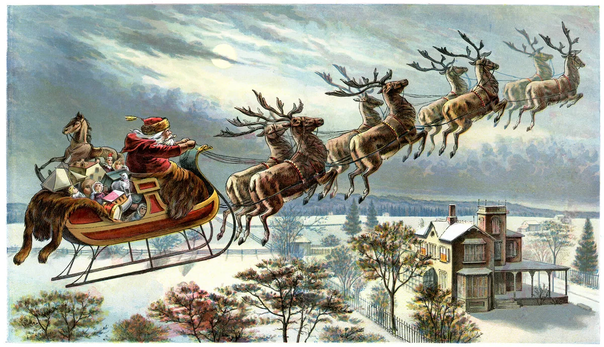 Father Christmas and his reindeer