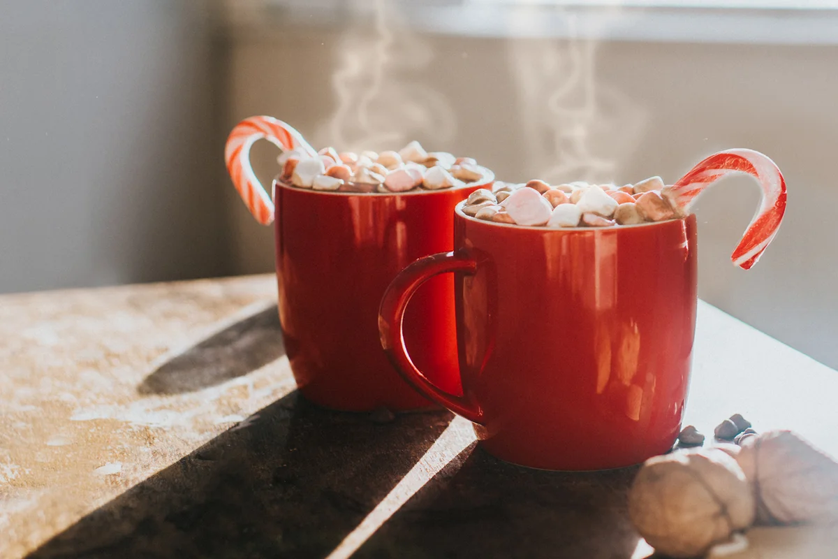 Hot chocolate, with marshmallows and candy canes