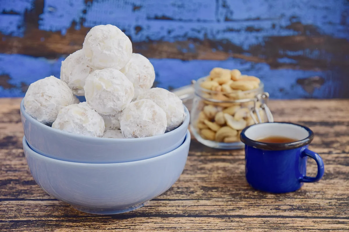 Traditional Christmas cashew snowballs cookies