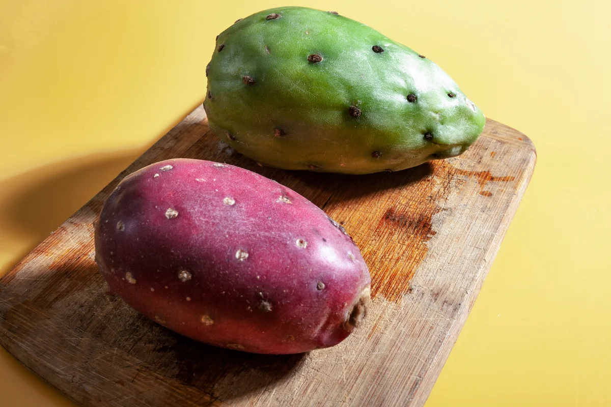 Prickly Pear or Tuna Fruit on a board