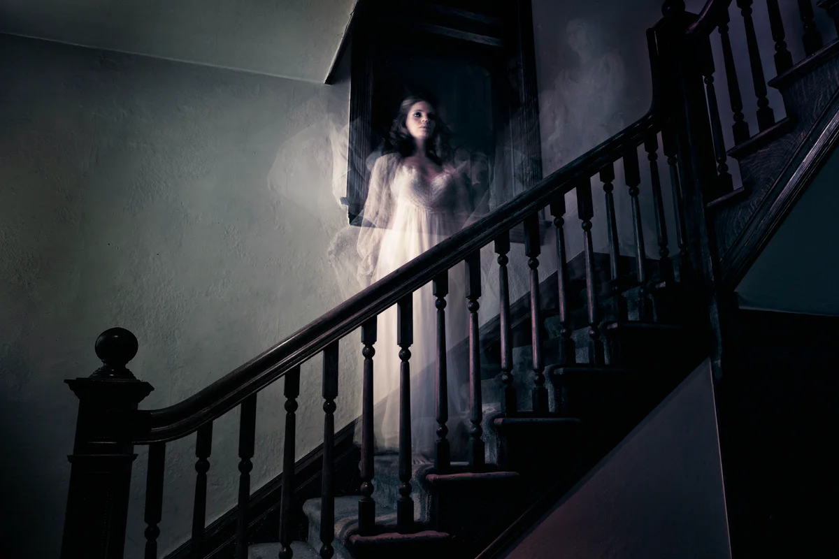 Ghost Woman on Haunted Staircase