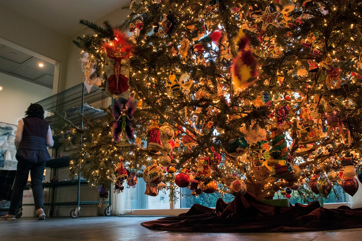 Ann Free and her enormous Christopher Radko ornament collection arrayed on her 12 foot tree - Getty Editorial Use