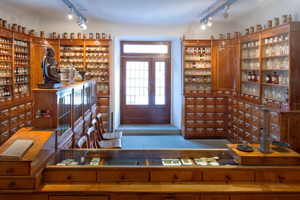 Historical pharmacy cabinets