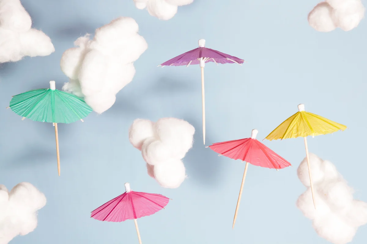 Umbrellas flying in the air
