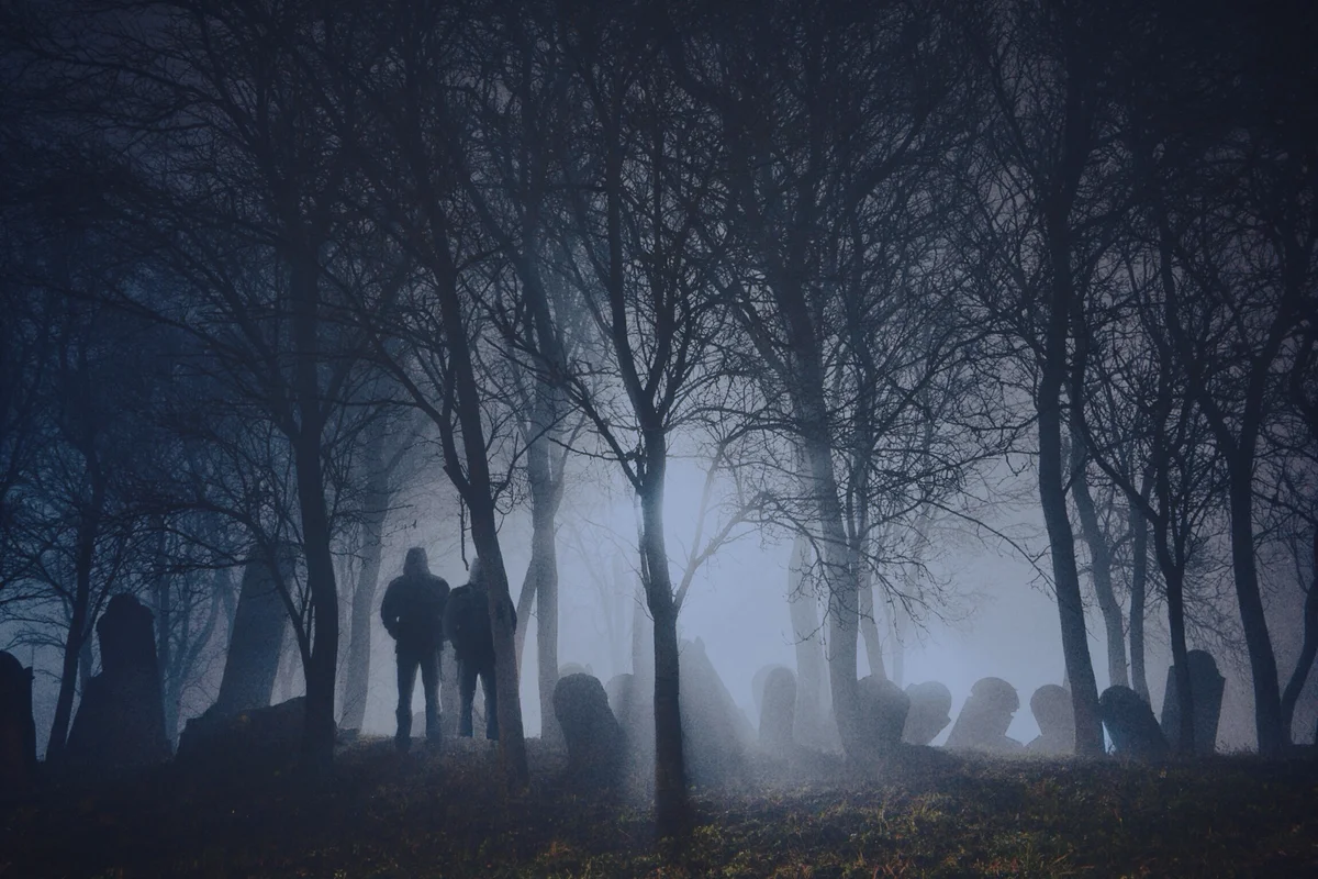 Silhouette Men Standing By Graveyard