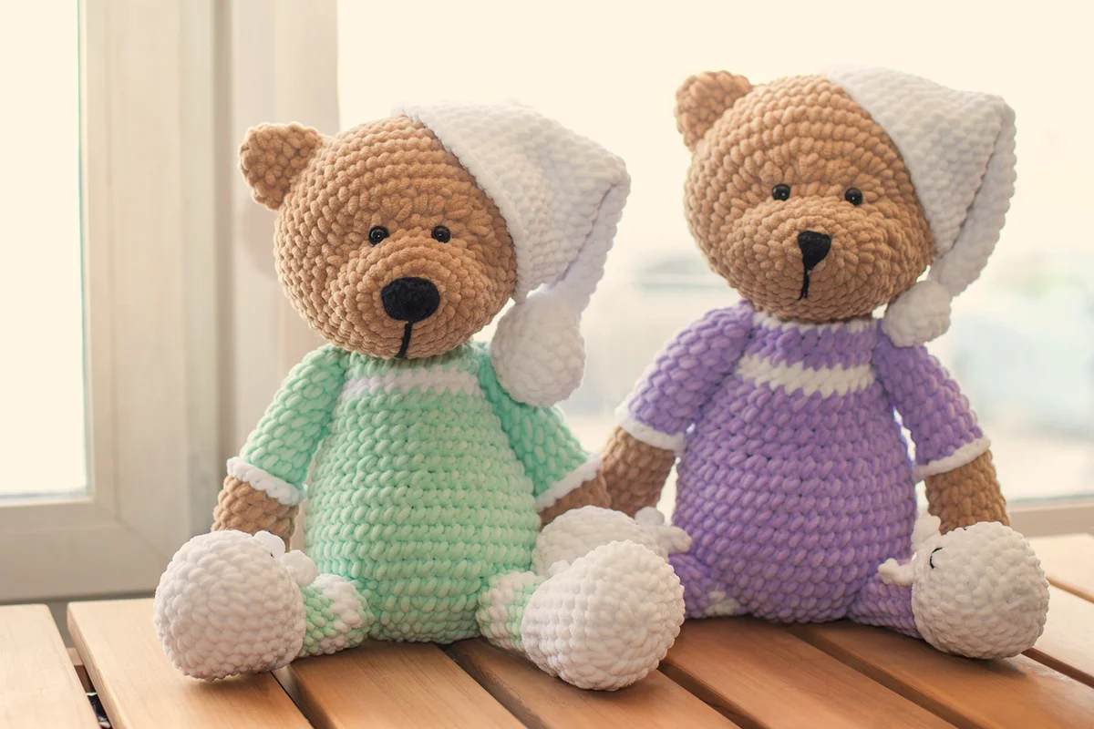 Two Knitted stuffed teddy bears