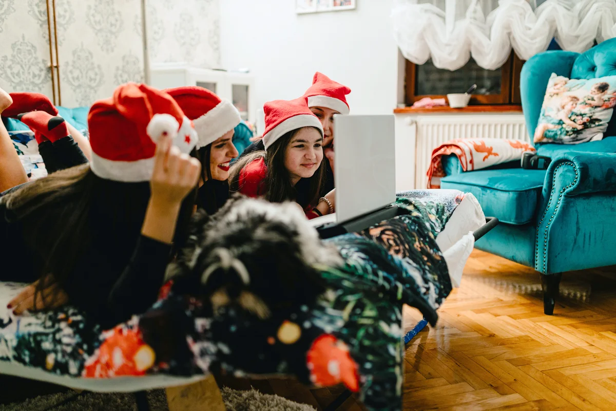Kids watching christmas movie