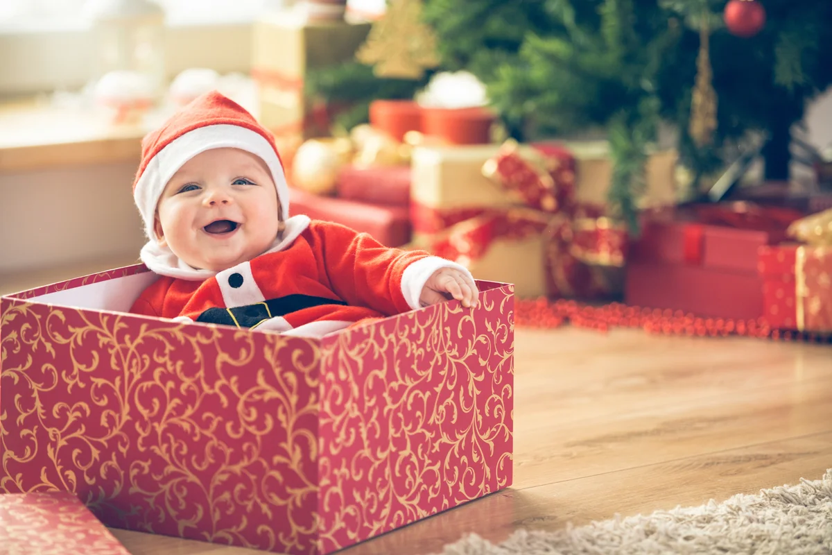 Baby inside a Christmas box