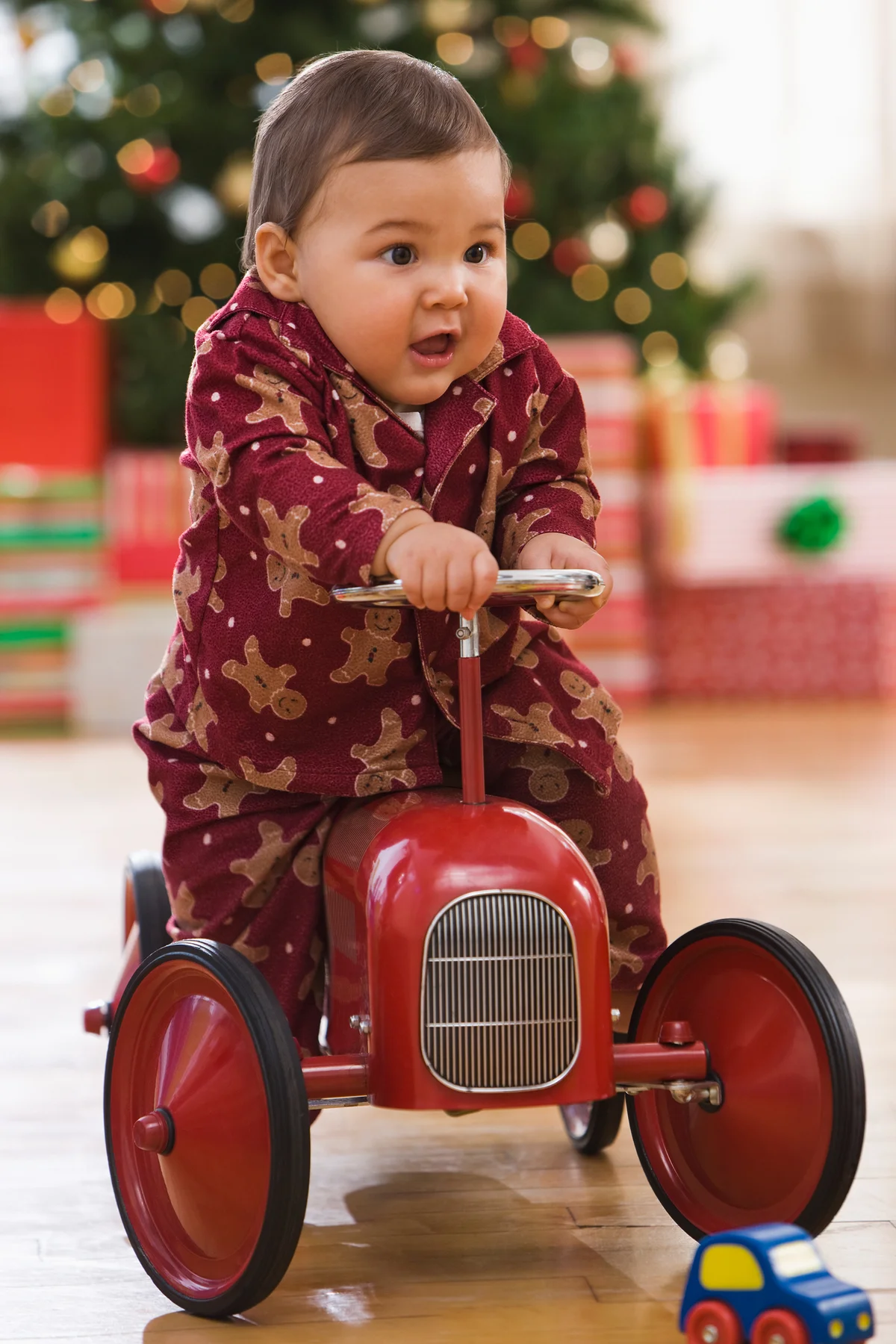 baby riding on old-fashioned truck