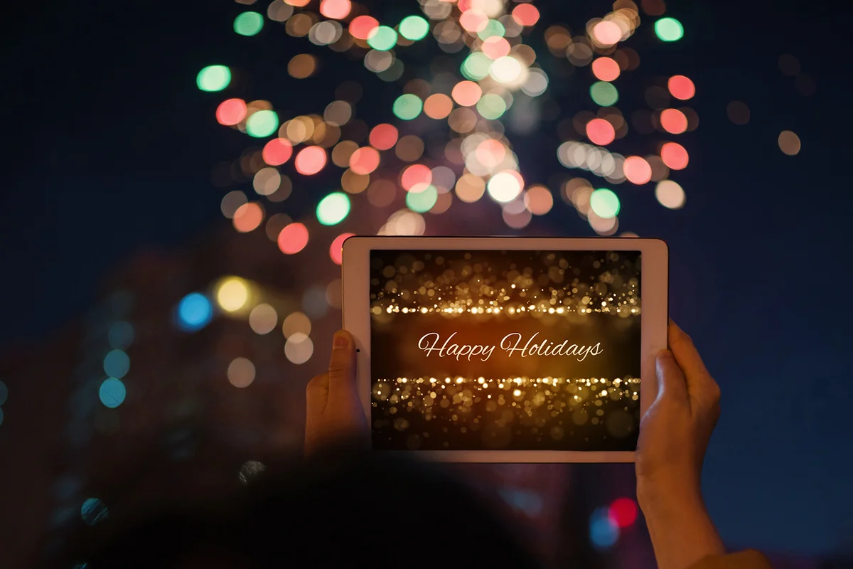 Tablet showing interactive Christmas card