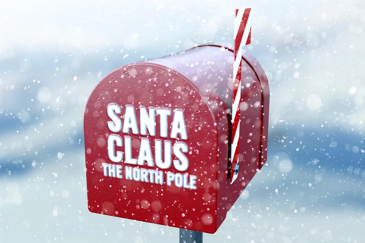 red retro mailbox belonging to santa clause