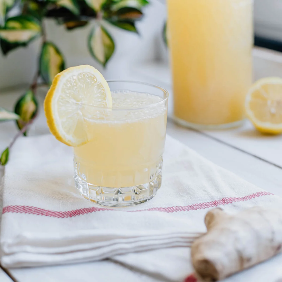 Fresh homemade ginger ale in drinking glass