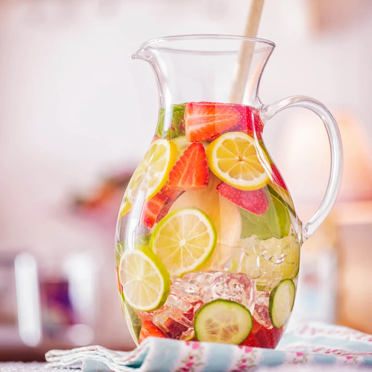 Infused Water with Fresh Strawberries, Lime, Lemon and Basil