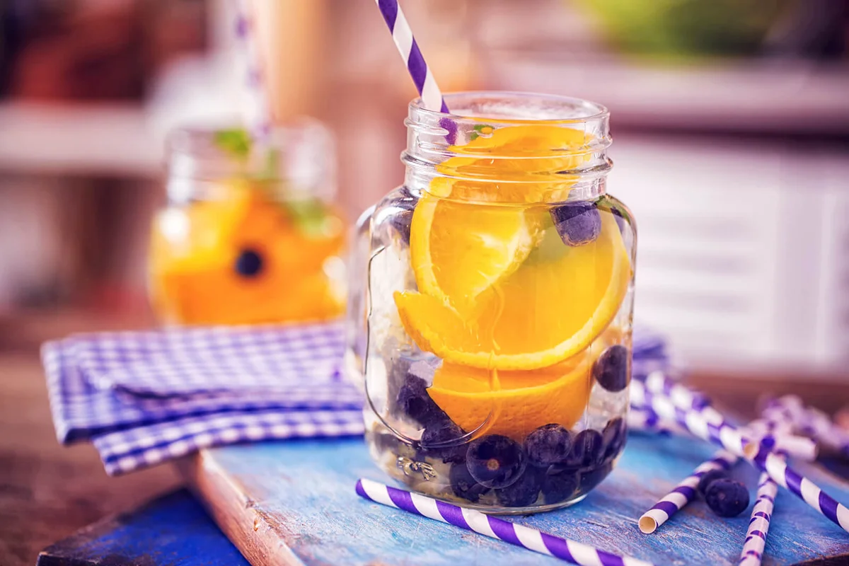Infused Water with Fresh Blueberries and Oranges