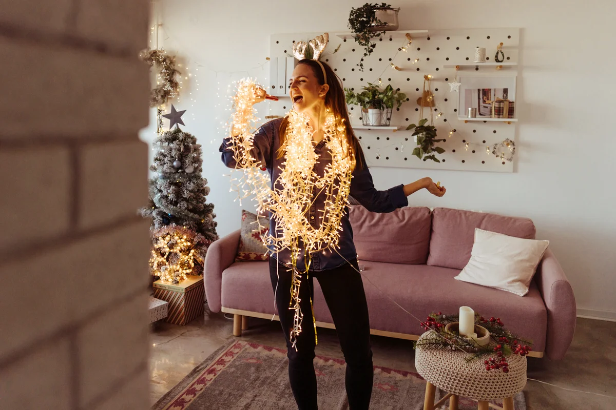 woman singing Christmas songs