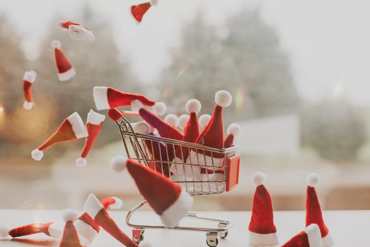 Santa hats in a shopping Cart