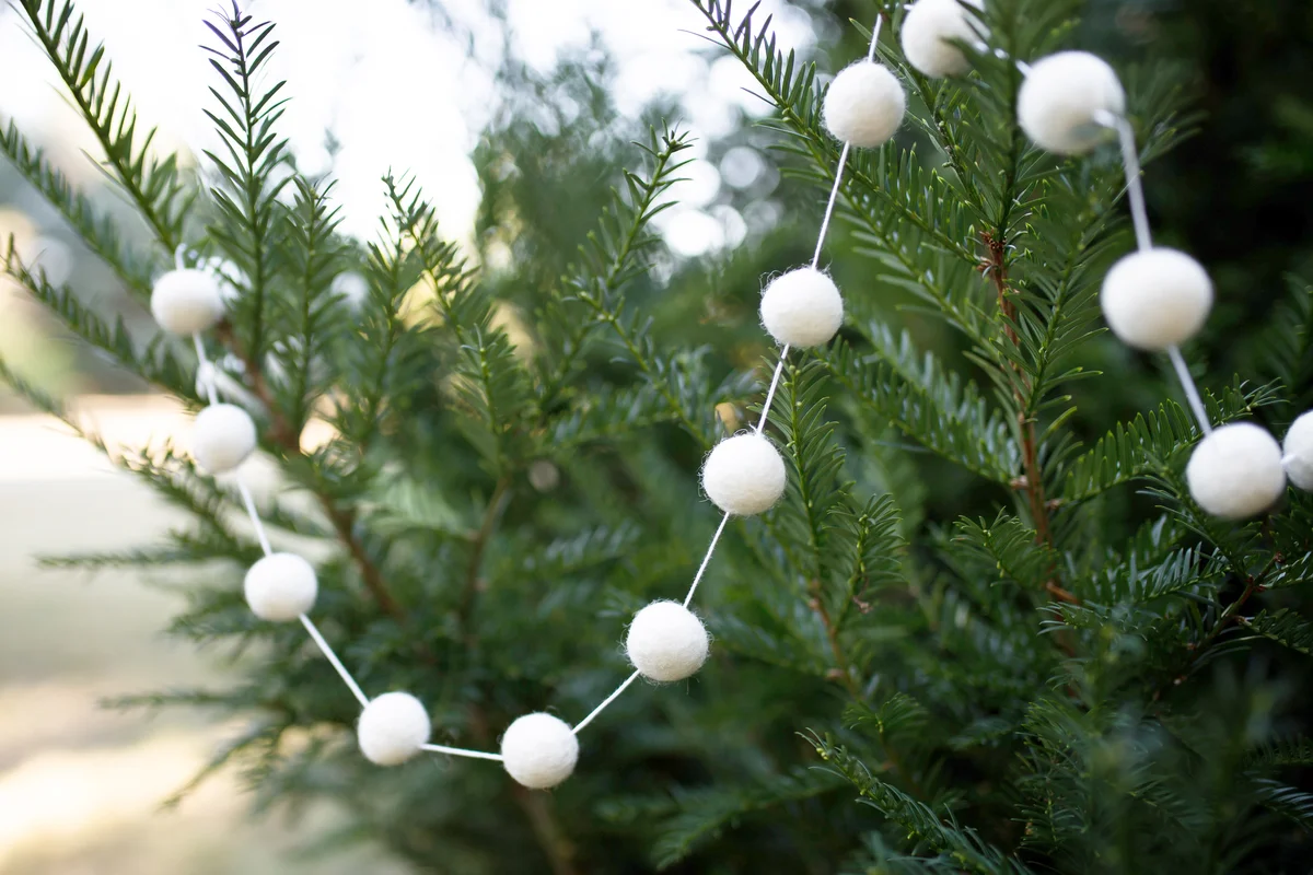 Felt Ball Pom Pom Garland On Christmas Tree