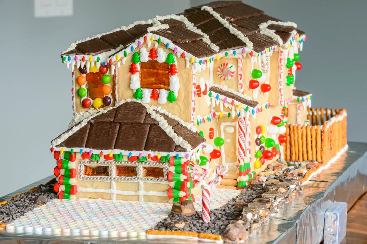 Intricate homemade gingerbread house
