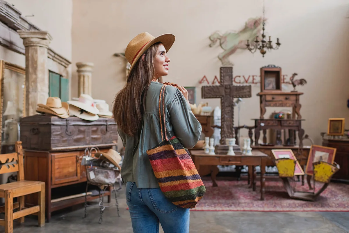 woman shopping in antique store