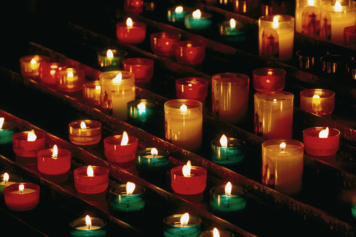 Prayer candles burning