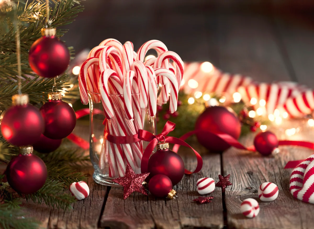 Candy Canes and Bright Christmas Lights