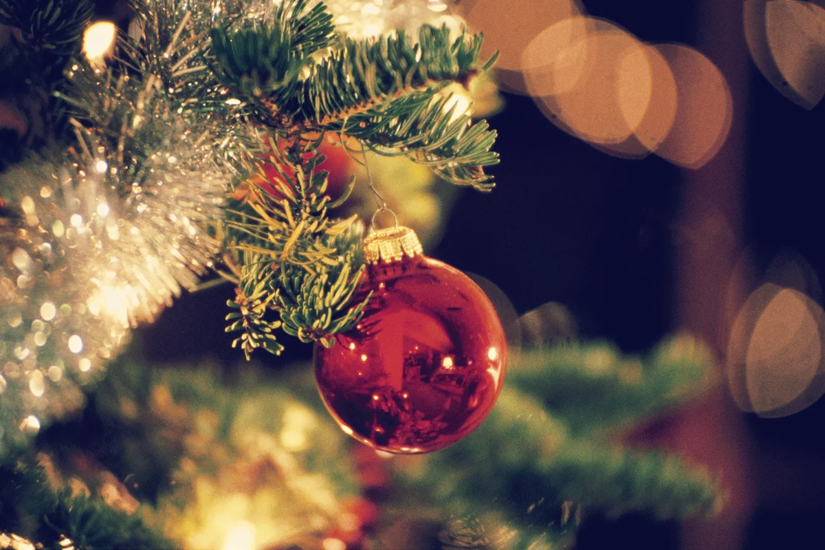 Bauble and Tinsel on Christmas Tree