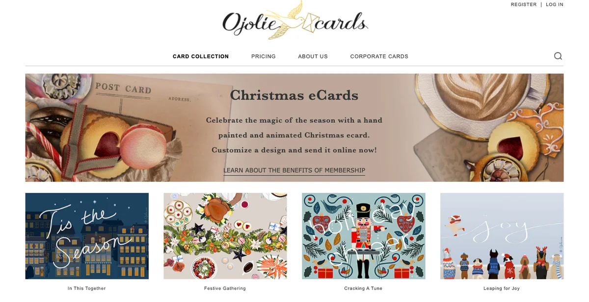 Screenshot of Ojalie cards website