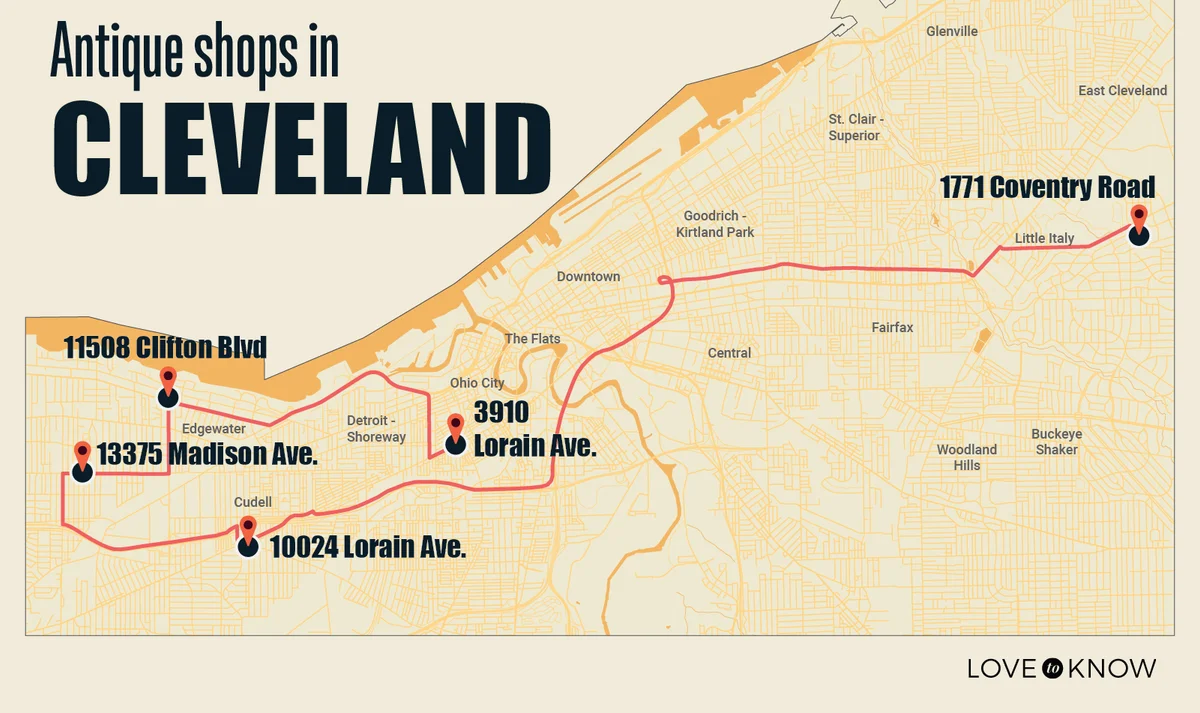 Map of Antique Shops in Cleveland