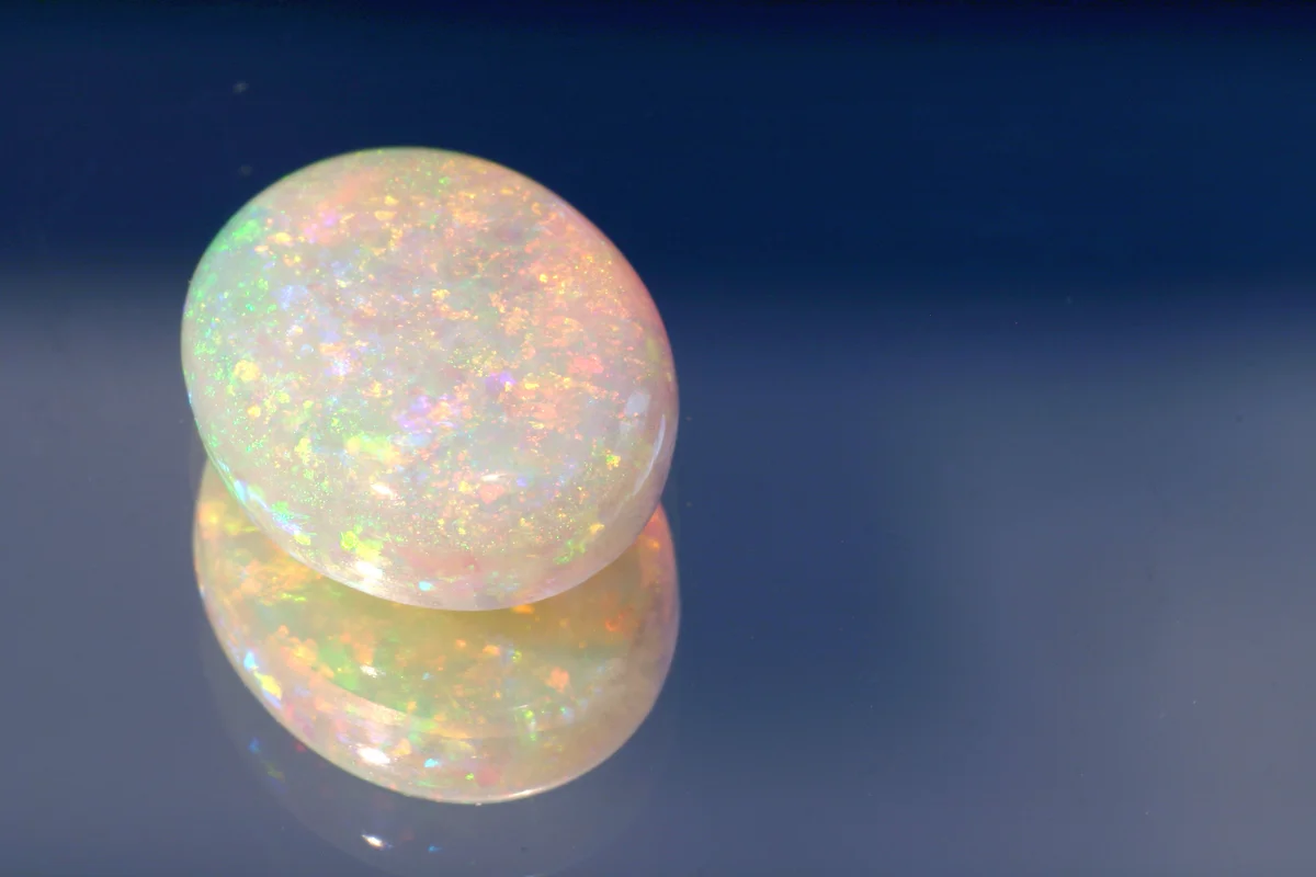 Opal gemstone on mirror