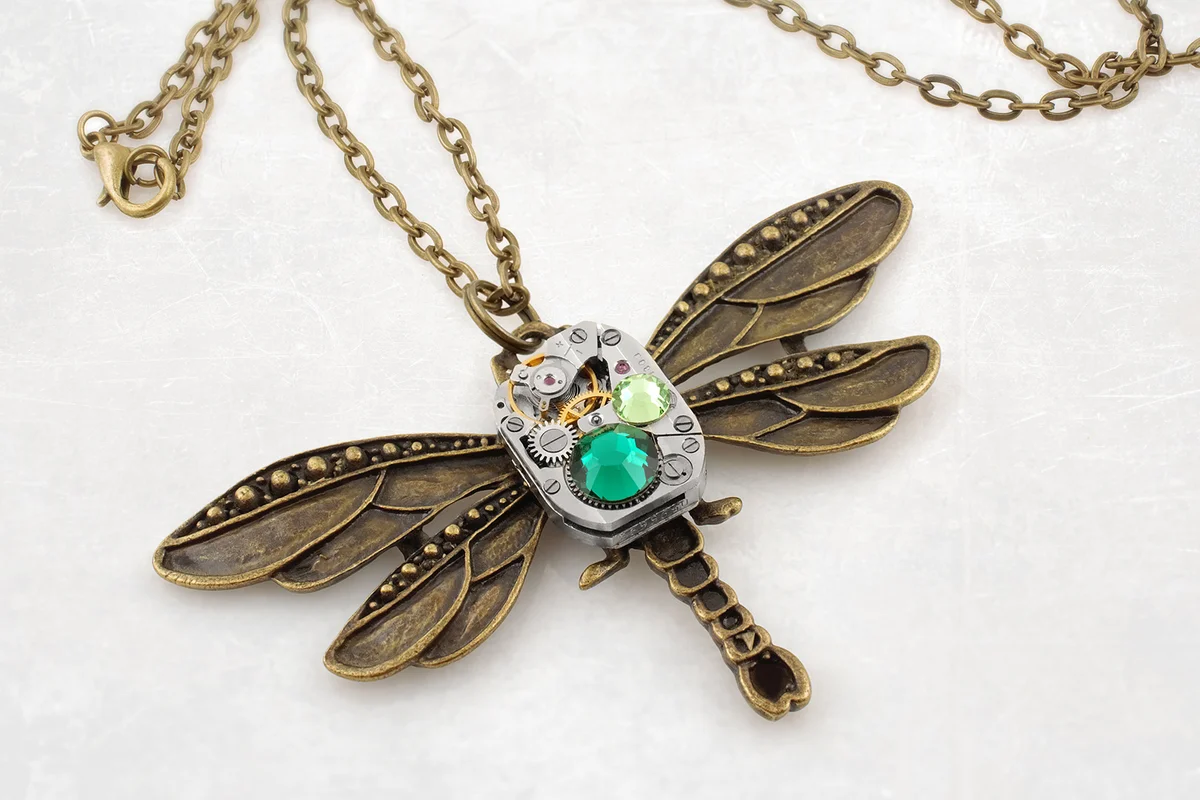 Steampunk bronze dragonfly pendant