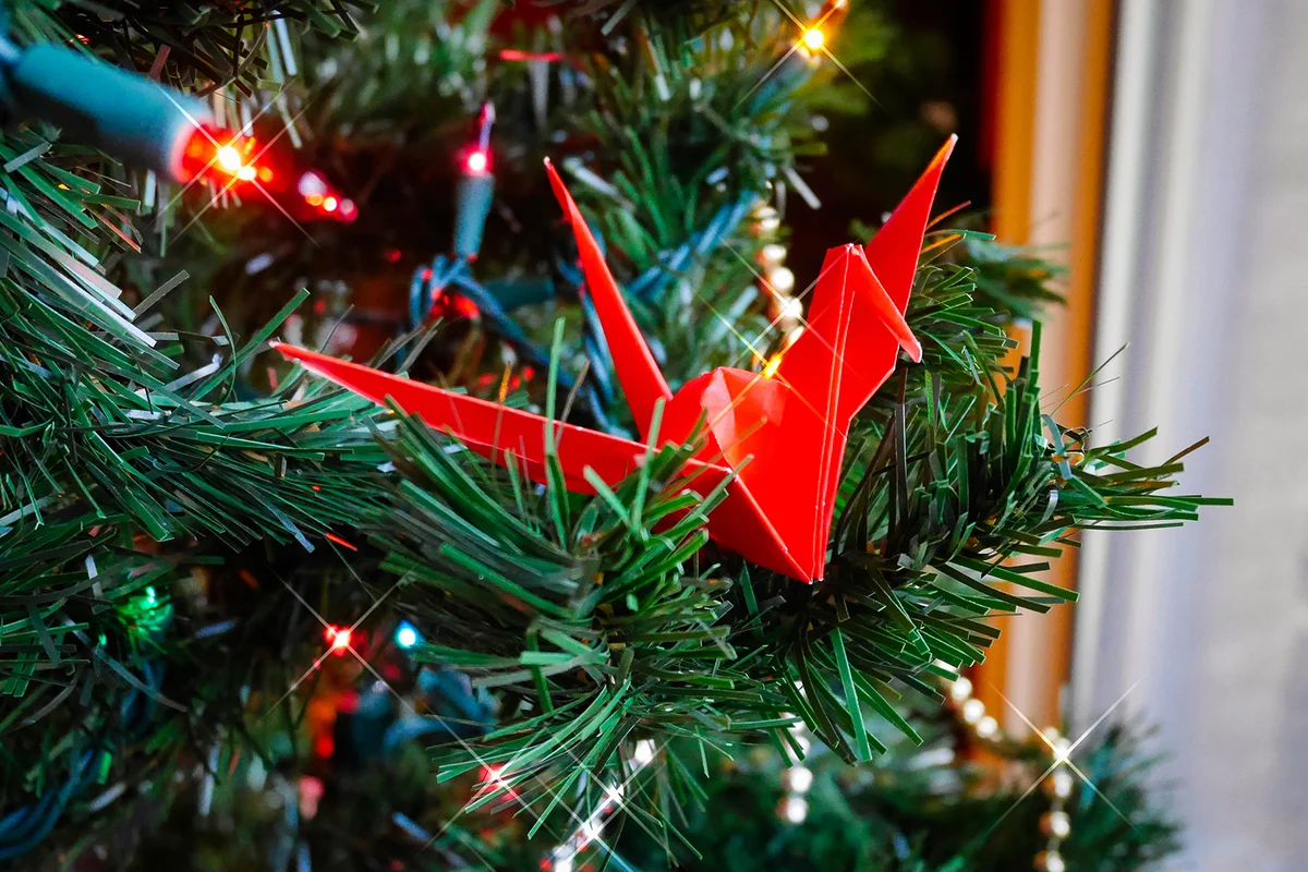 Origami bird in Christmas tree