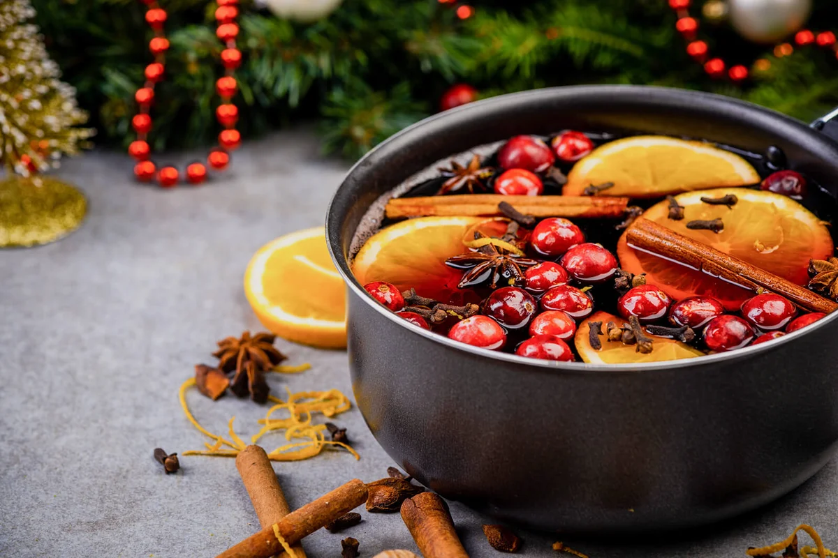 Mulled Wine Warming Festive Drink with Fruits and Spices