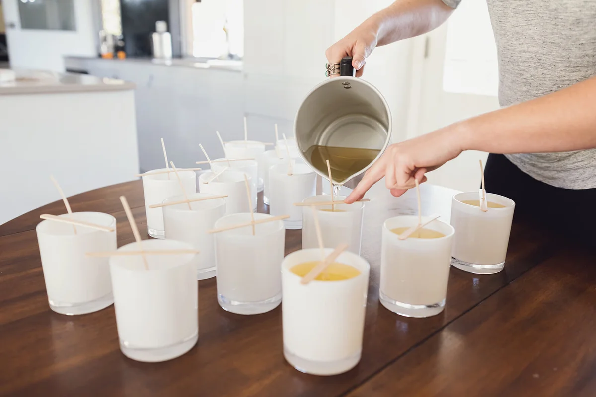 Pouring Wax Into Candle Jars