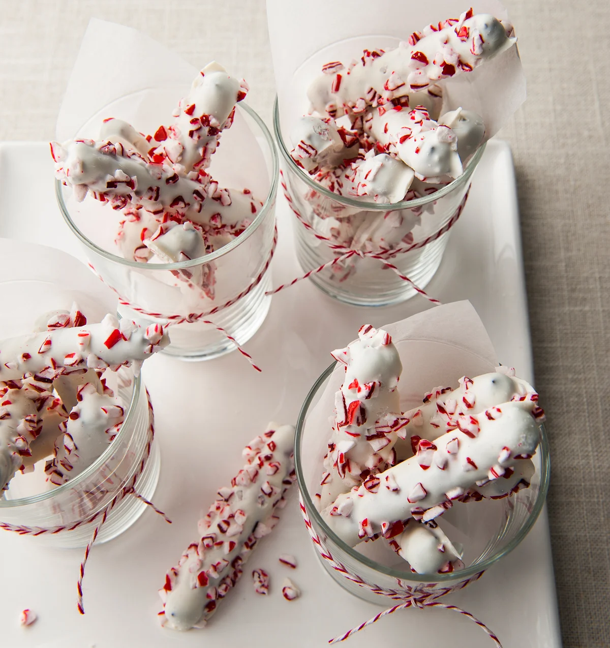 Peppermint pretzels in glasses
