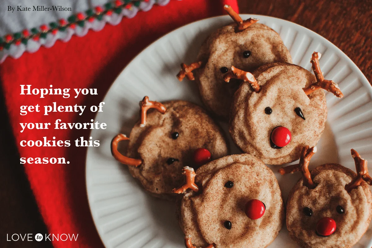 Home made reindeer Christmas cookies with little red candy noses